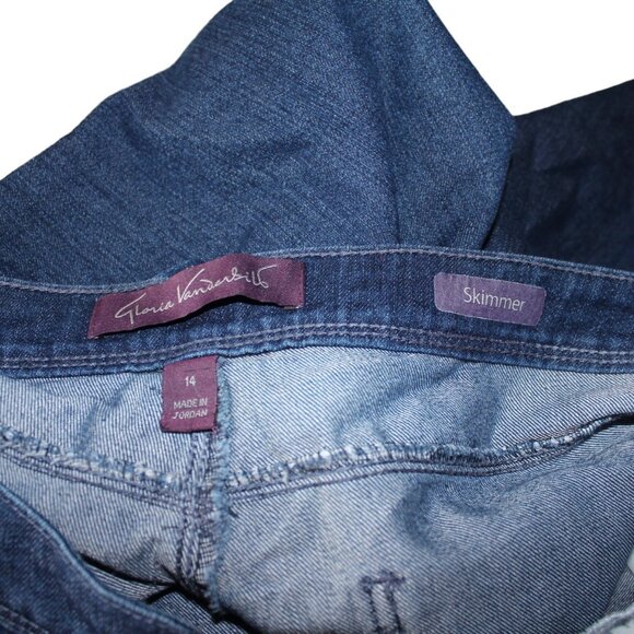 Gloria Vanderbilt Skimmer Jeans Womens 14 Blue Denim Capri Cuffed Dark Wash - Picture 9 of 11